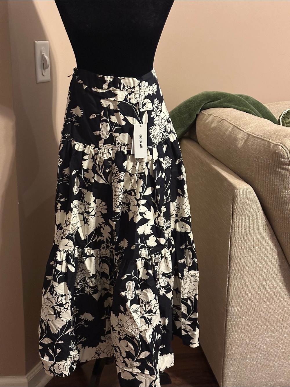 Jason Wu Black and White Floral Maxi Skirt